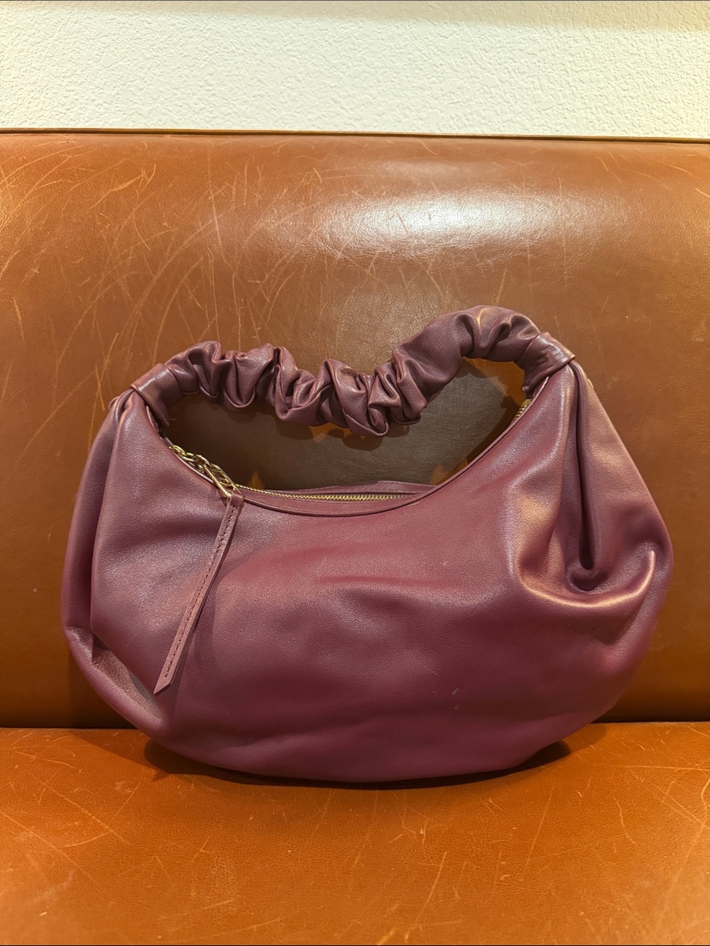 LDT Monroe Ruched-Handle Leather Hobo Bag
